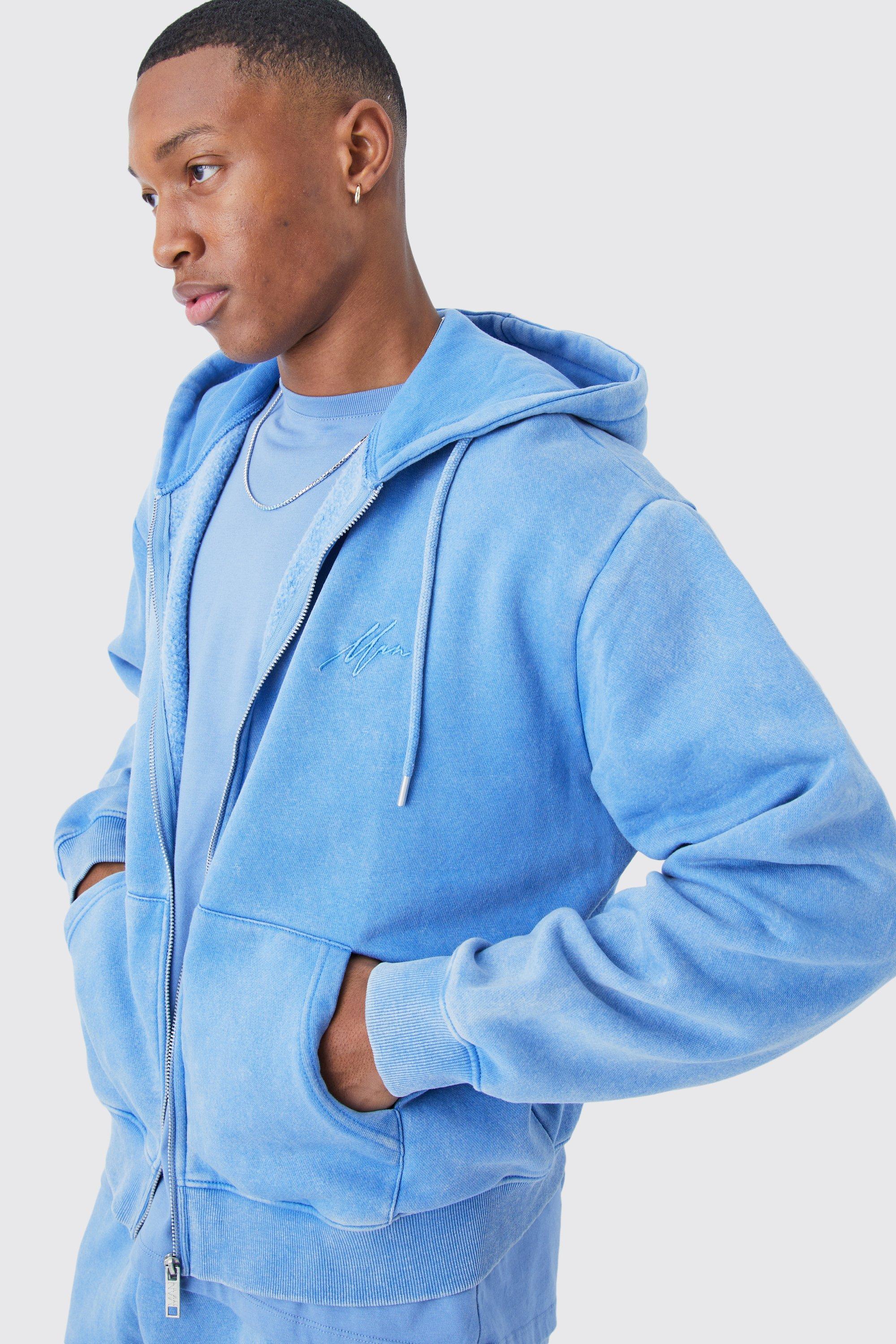 Oversized Man Boxy Zip Through Washed Hoodie boohooMAN USA